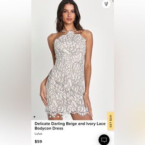 Lulu’s Delicate Darling Beige and Ivory Lace
Bodycon Dress, never worn